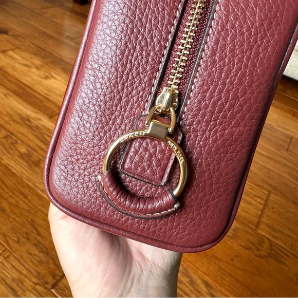 Coach Ellis Cosmetic Case Leather/Nylon Twill In Wine/Gold Color - Picture 5 of 9